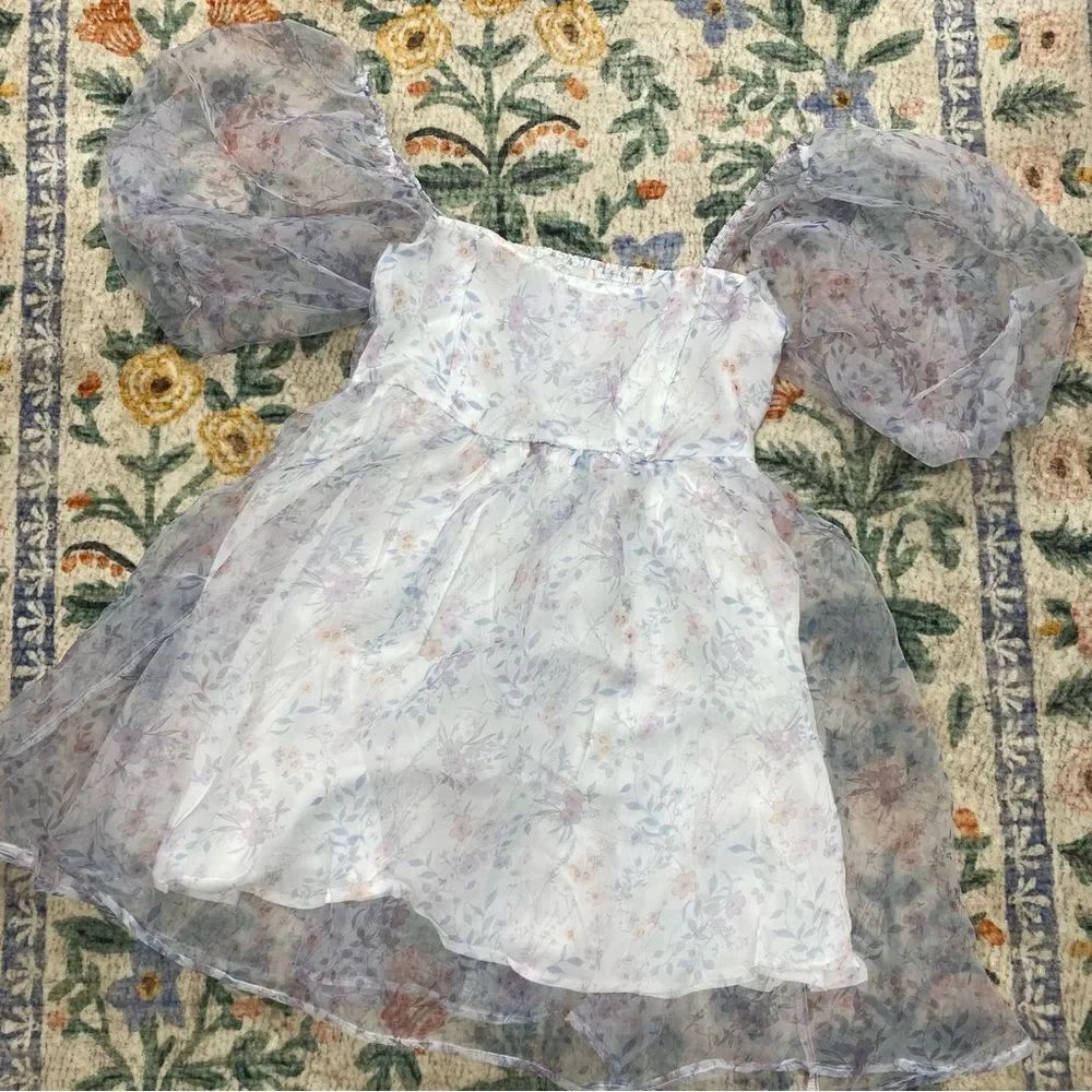 Jun & Ivy Floral Ruffle Dress Feminine Tulle Puff Sleeve Fairy size Small